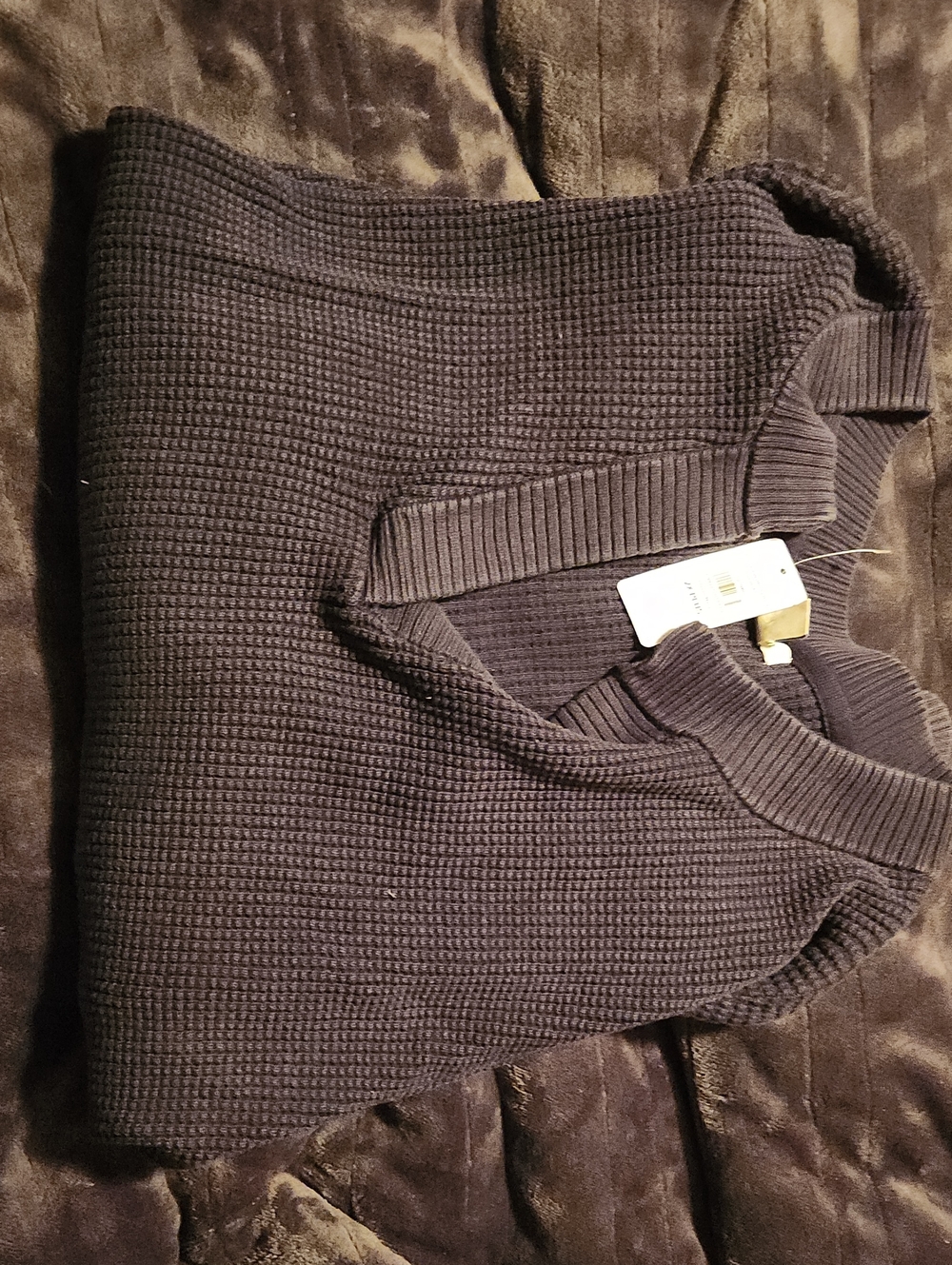 Shawl Collar Waffle Knit Sweater -Navy LL BEAN NWT
